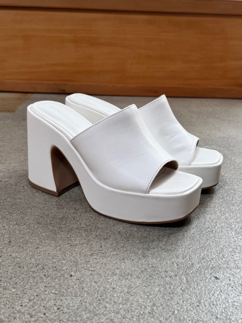 BCBG White Platform Slide Heels Mules for Women